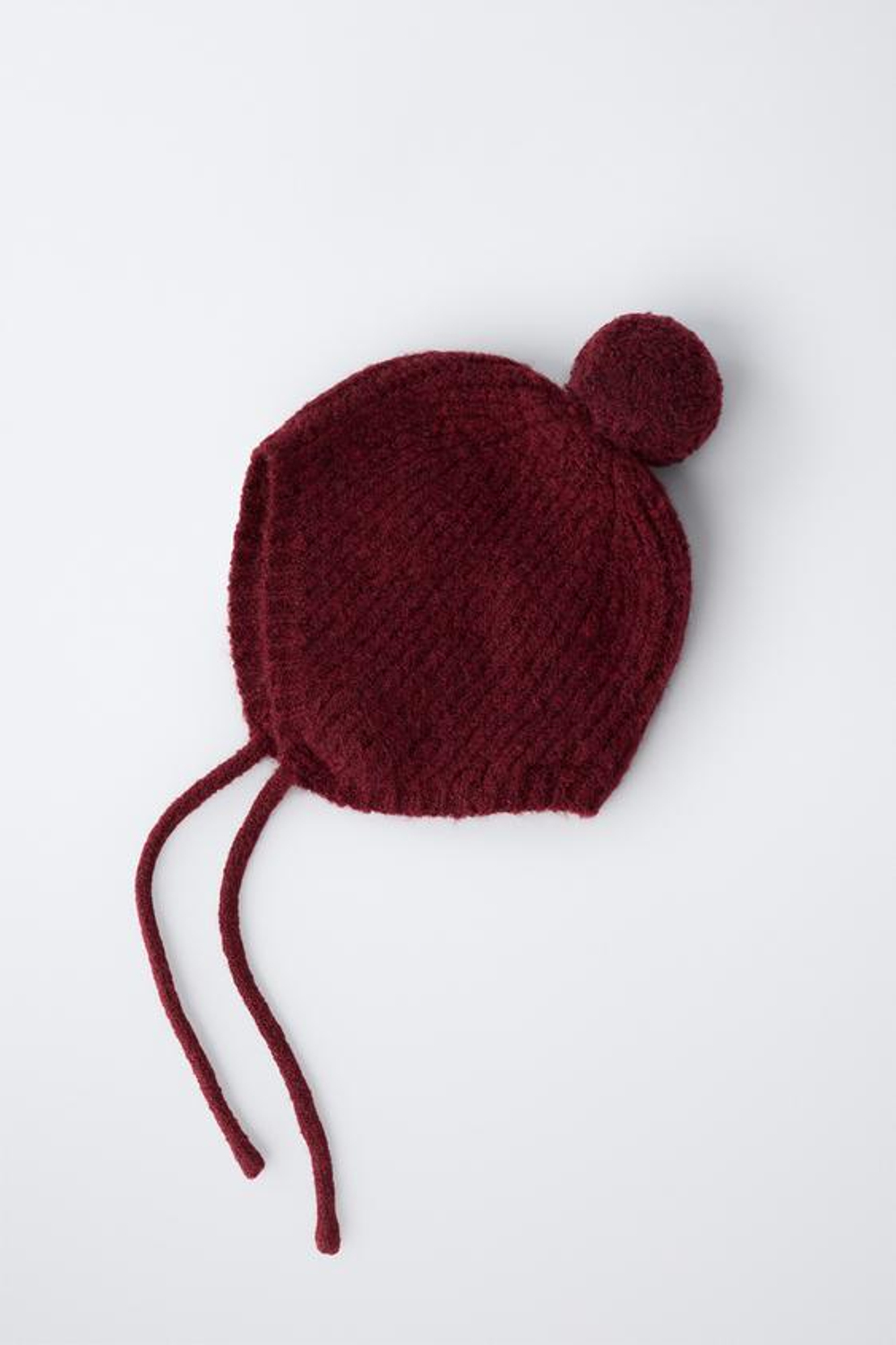 ZARA ТРИКОТАЖНЫЙ ЧЕПЧИК С ПОМПОНОМ, БУРГУНДИ