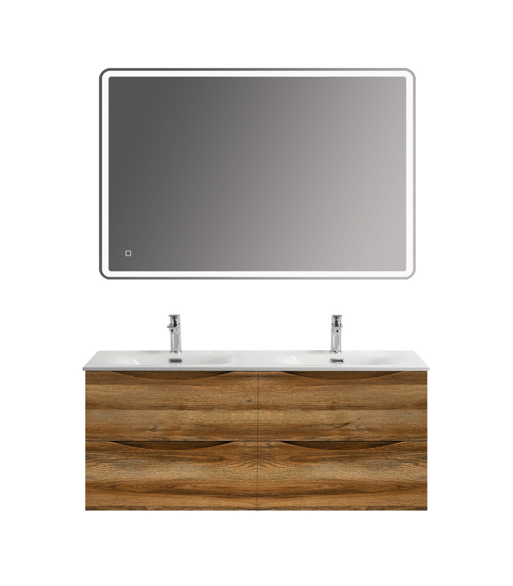 Тумба с раковиной подвесная BelBagno MARINO-CER-N-1200-4C-SO-RR-P Rovere Rustico, раковина белая BB-8099-120-2 с 2-я чашами