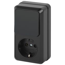 Блок розетка с выключателем Intro Quadro 2-705-05 вертикальный 10-16-А-250В IP20 ОУ антрацит | Intro Quadro