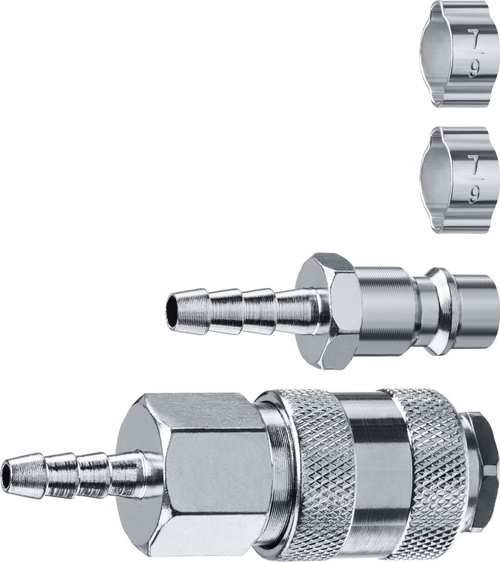 Набор (штуцер ″елочка″ 6 мм - рапид муфта) + (рапид штуцер-штуцер ″елочка″ 6 мм) + (обжимные хомуты 2 шт) ЗУБР Профессионал