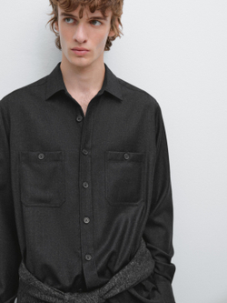 Massimo Dutti Куртка-рубашка из 100% шерстяной фланели, маренго