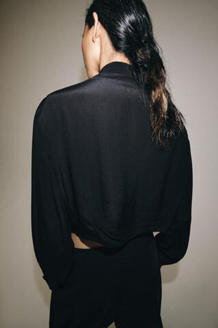 ZARA УКОРОЧЕННАЯ РУБАШКА С ВОЛАНАМИ — ZW COLLECTION, ЧЕРНЫЙ