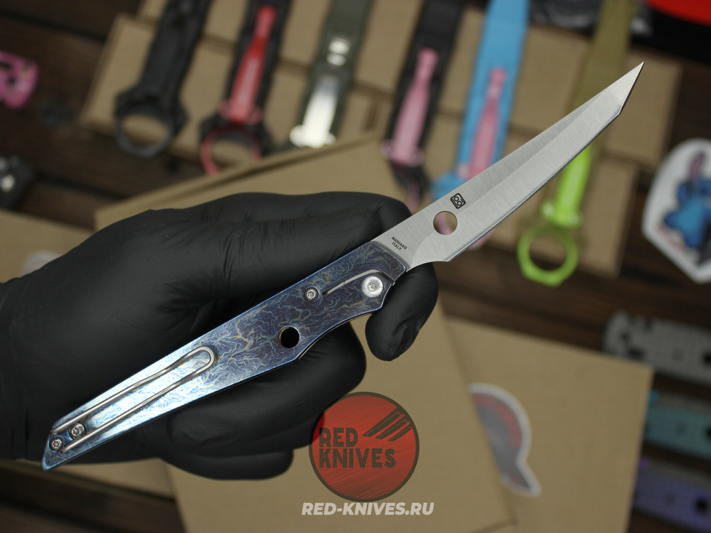 Нож Spyderco COBOL Titanium огненный - рукоять кастом титан, клинок сатин