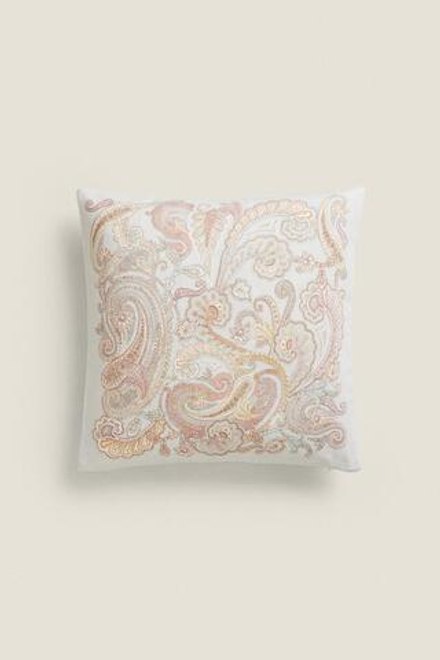 ZARA HOME ХЛОПКОВЫЙ ЧЕХОЛ ДЛЯ ДЕКОРАТИВНОЙ ПОДУШКИ С УЗОРОМ, СИНИЙ/ЗЕЛЕНЫЙ