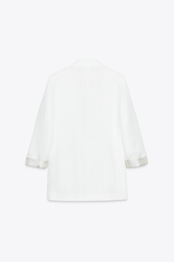 ZARA БЛЕЙЗЕР ИЗ 100% ЛЬНА С МАНЖЕТАМИ, БЕЛЫЙ