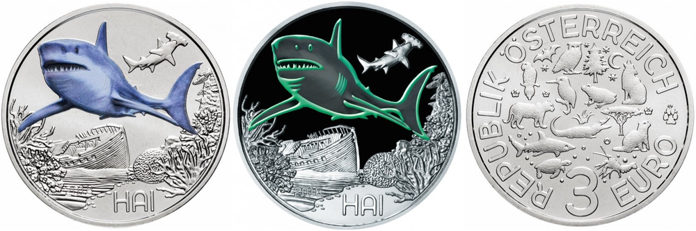 Австрия 3 евро, 2018 Акула