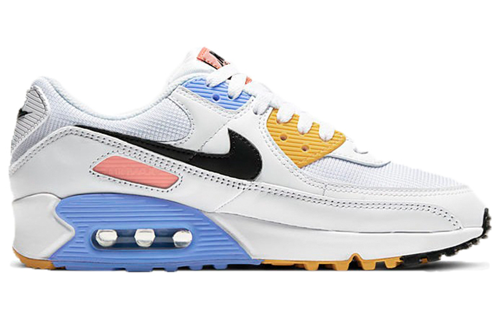 Nike Air Max 90 Solar Flare fashion and comfortable shock absorption non-slip low-top air cushion casual running shoes women's white and blue