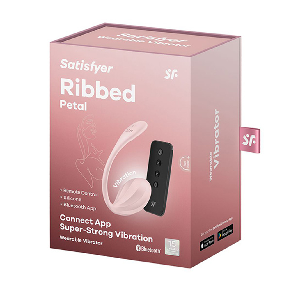 Розовое виброяйцо 23см для ношения с пультом ДУ и управлением через приложение Satisfyer Ribbed Petal Vibrating Egg Pink