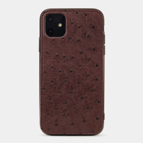 Чехол-накладка для iPhone 11 из натуральной кожи страуса, бордового цвета