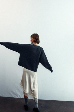 ZARA АТЛАСНАЯ ЮБКА С КРУЖЕВОМ, СЕРЫЙ/БЕЖЕВЫЙ