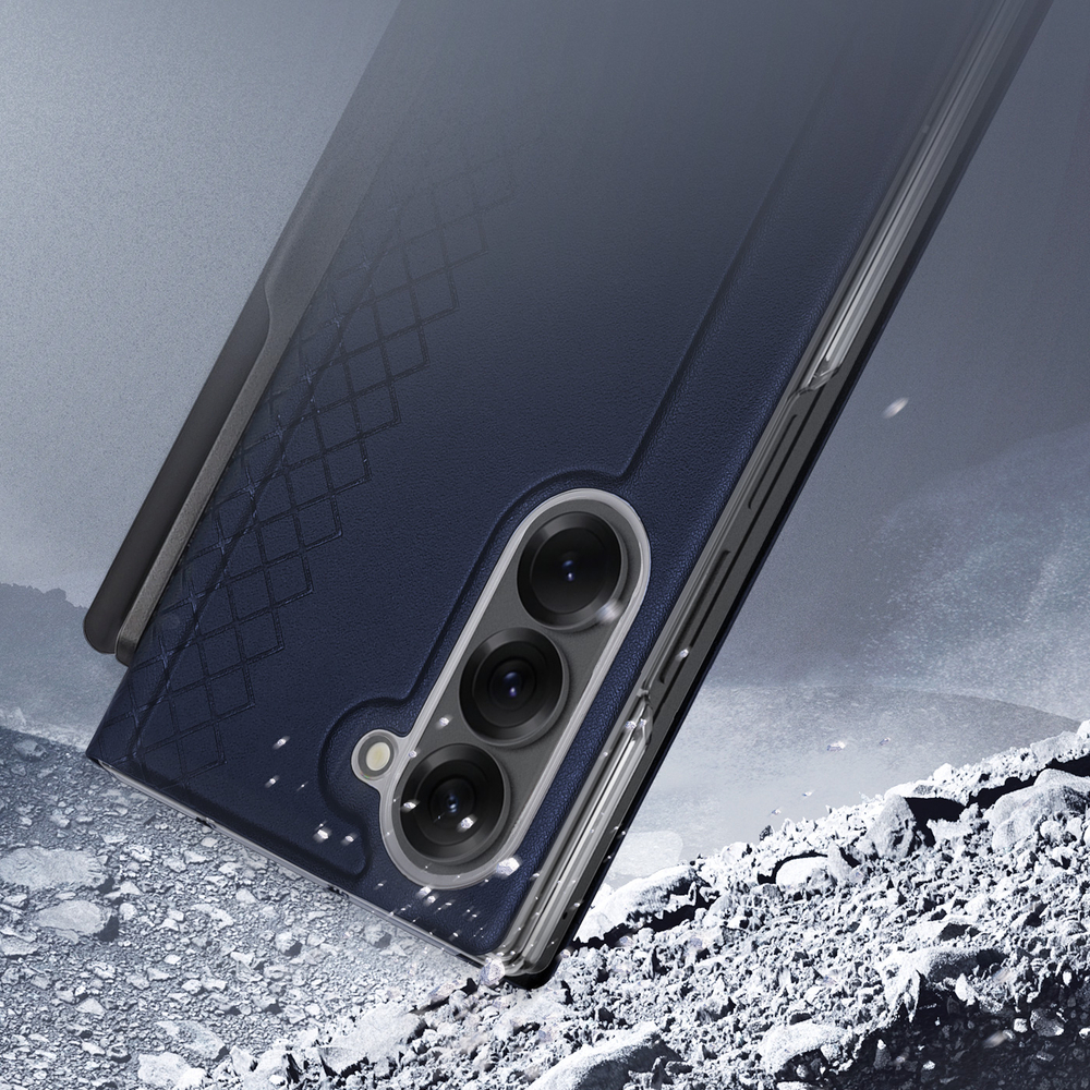 Чехол синего цвета с премиальной искусственной кожи с MagSafe от Dux Ducis для Samsung Galaxy Z Fold 7, серия Bril Series Case (версия с S Pen)