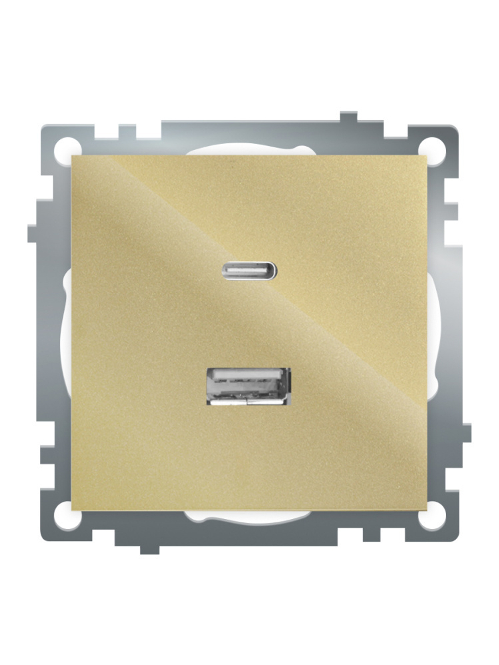 Розетка 2-местная USB + type C (механизм), 250В, 3А, max 20W, STEKKER, GLS10-7116-08, серия Катрин, золото 50053