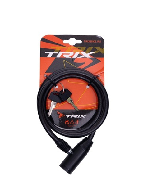 Замок велосипедный TRIX, трос стальной, с ключами 8х1000мм, в пластиковой оболочке, черный