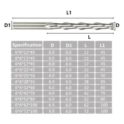 Фреза концевая двухзаходная , 6х25х50 мм