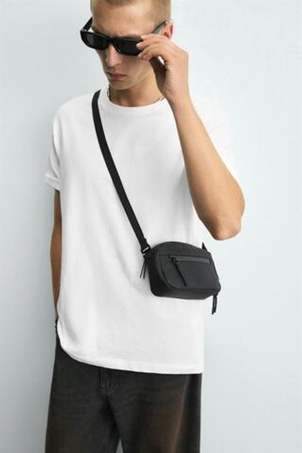 ZARA СУМКА С ПРОРЕЗИНЕННЫМ ПОКРЫТИЕМ, ЧЕРНЫЙ