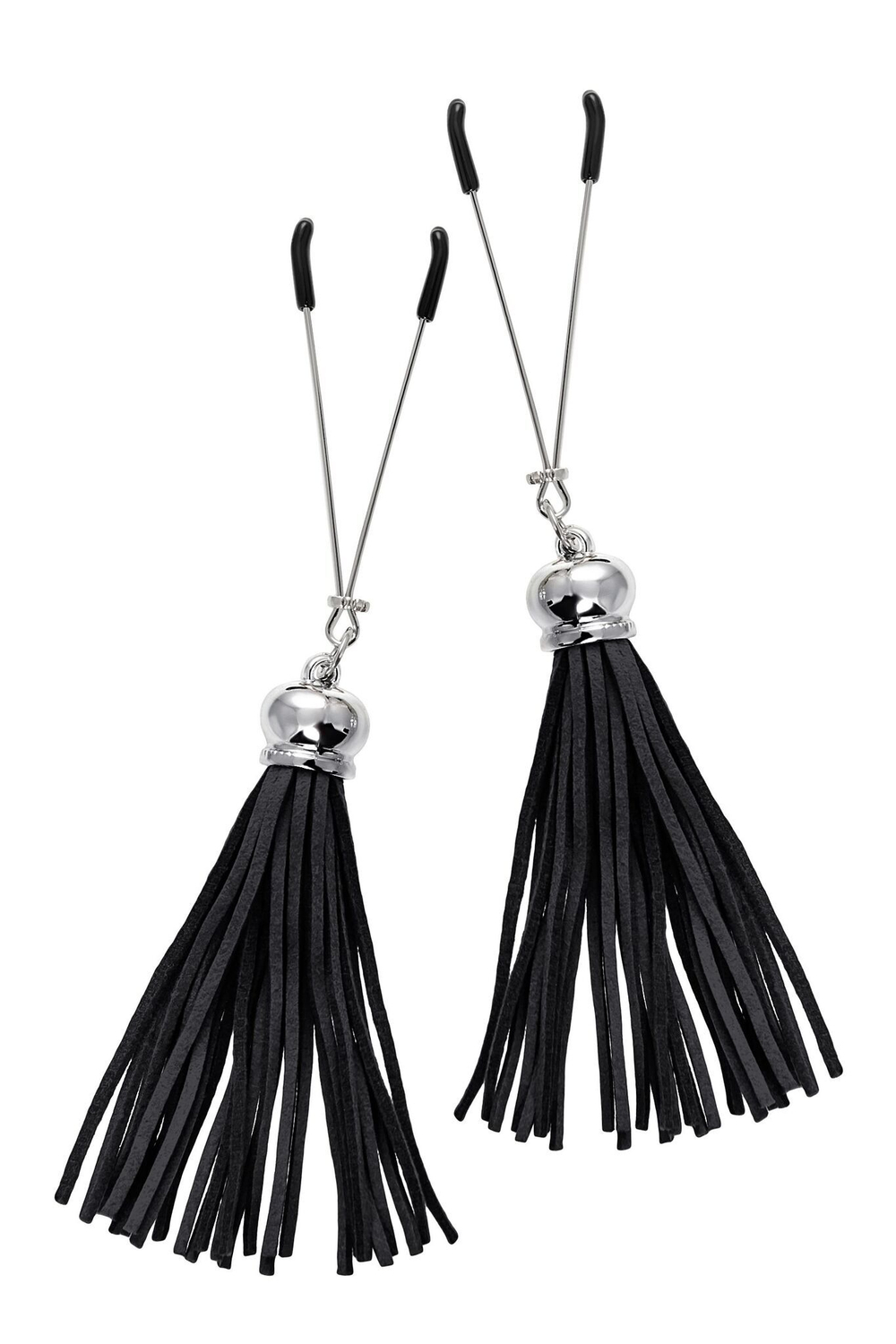 Зажимы на соски «Вилки» с черными кисточками из замши (Цвет: черный)