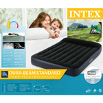 Мaтрас нaдувной Intex 64142 Pillow Rest 137х191х42 см / Крoвать нaдувная Интeкс полуторная велюровая со встроенным электронасосом 220V и подголовником