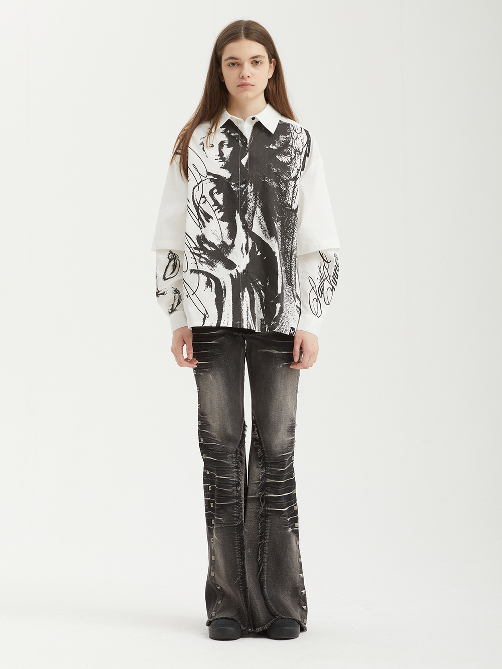 Женские Джинсы (Regular Fit) Sadie Black Washed Studded Lace Up Flare
