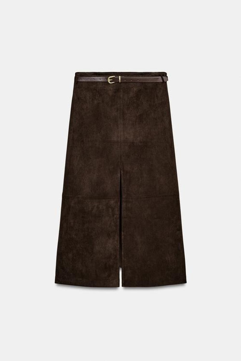 ZARA ЮБКА ИЗ ИСКУССТВЕННОЙ ЗАМШИ С РЕМНЕМ, ШОКОЛАДНО-КОРИЧНЕВЫЙ