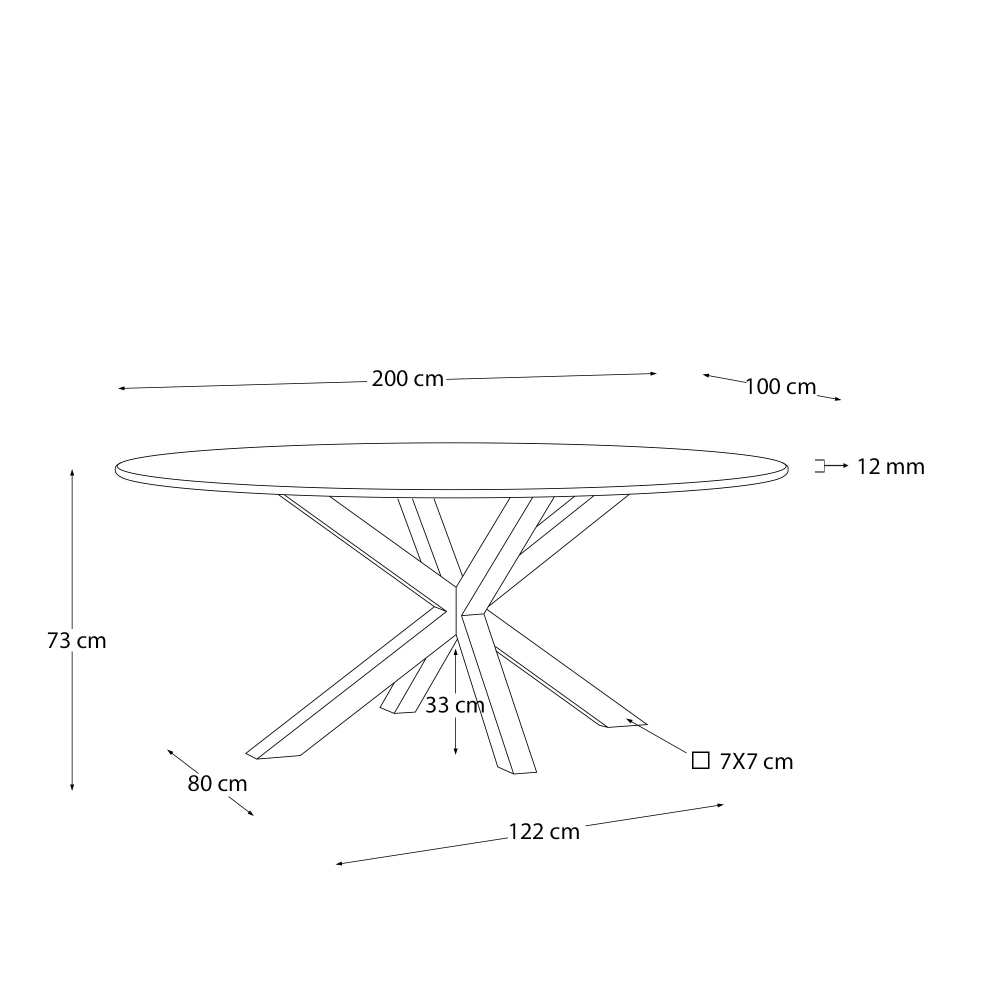 Овальный стол ARYA Argo из матового черного стекла со стальными ножками 200x100