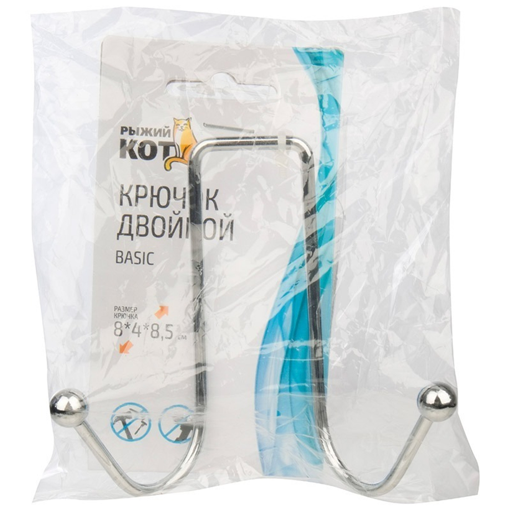 Крючок двойной "Basic" на самоклеящейся основе, хром