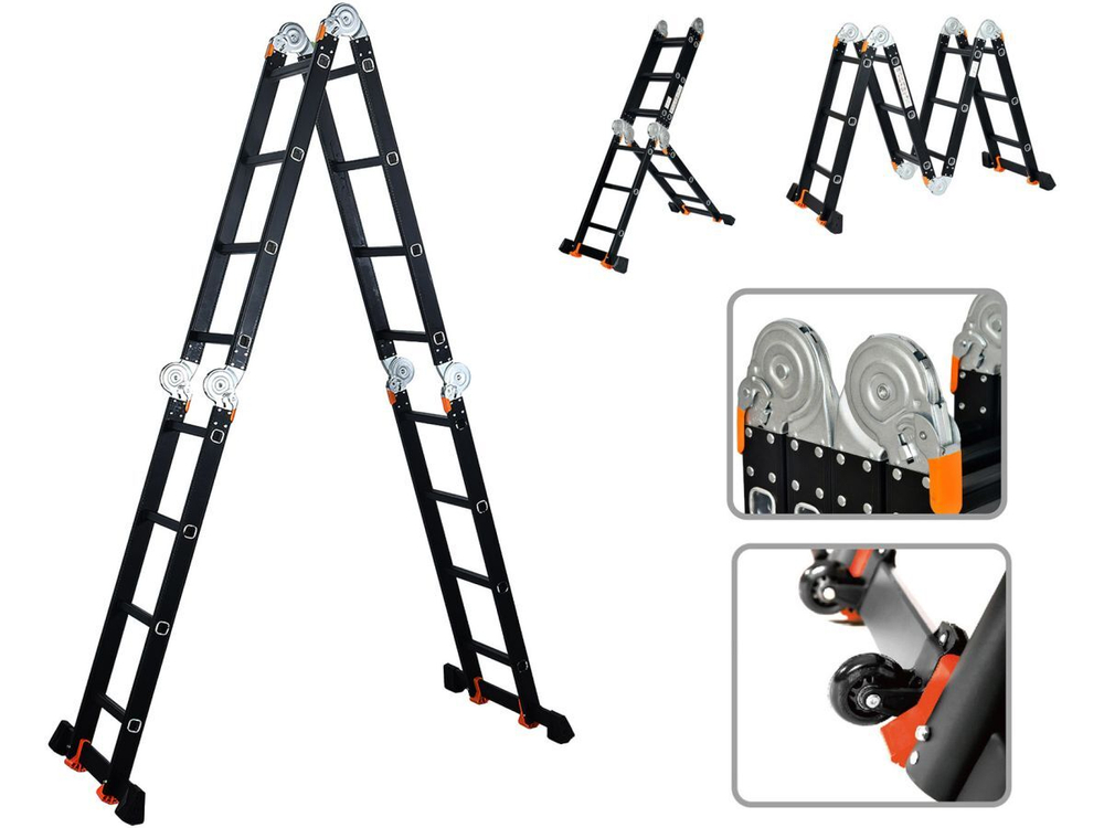 Лестница алюм. многофункц. 4х4ступ. (стрем.-229см) 13.8кг BLACK LINE STARTUL