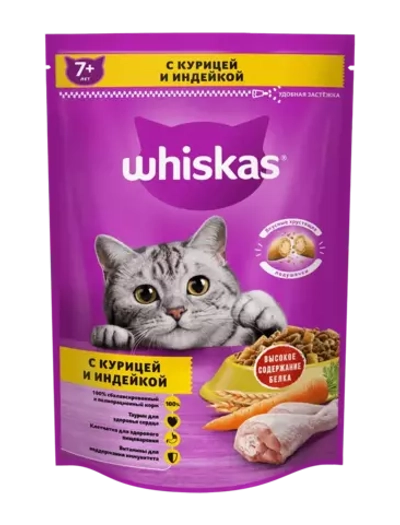 Whiskas корм для пожилых кошек старше 7 лет с курицей и индейкой, подушечки с паштетом