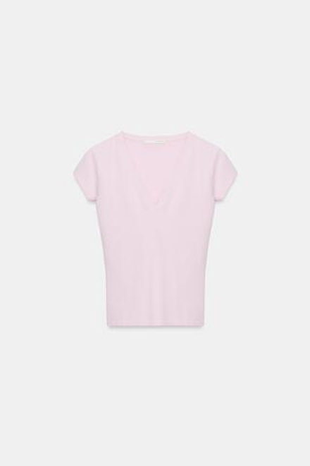 ZARA ФУТБОЛКА С V-ОБРАЗНЫМ ВЫРЕЗОМ, РОЗОВЫЙ