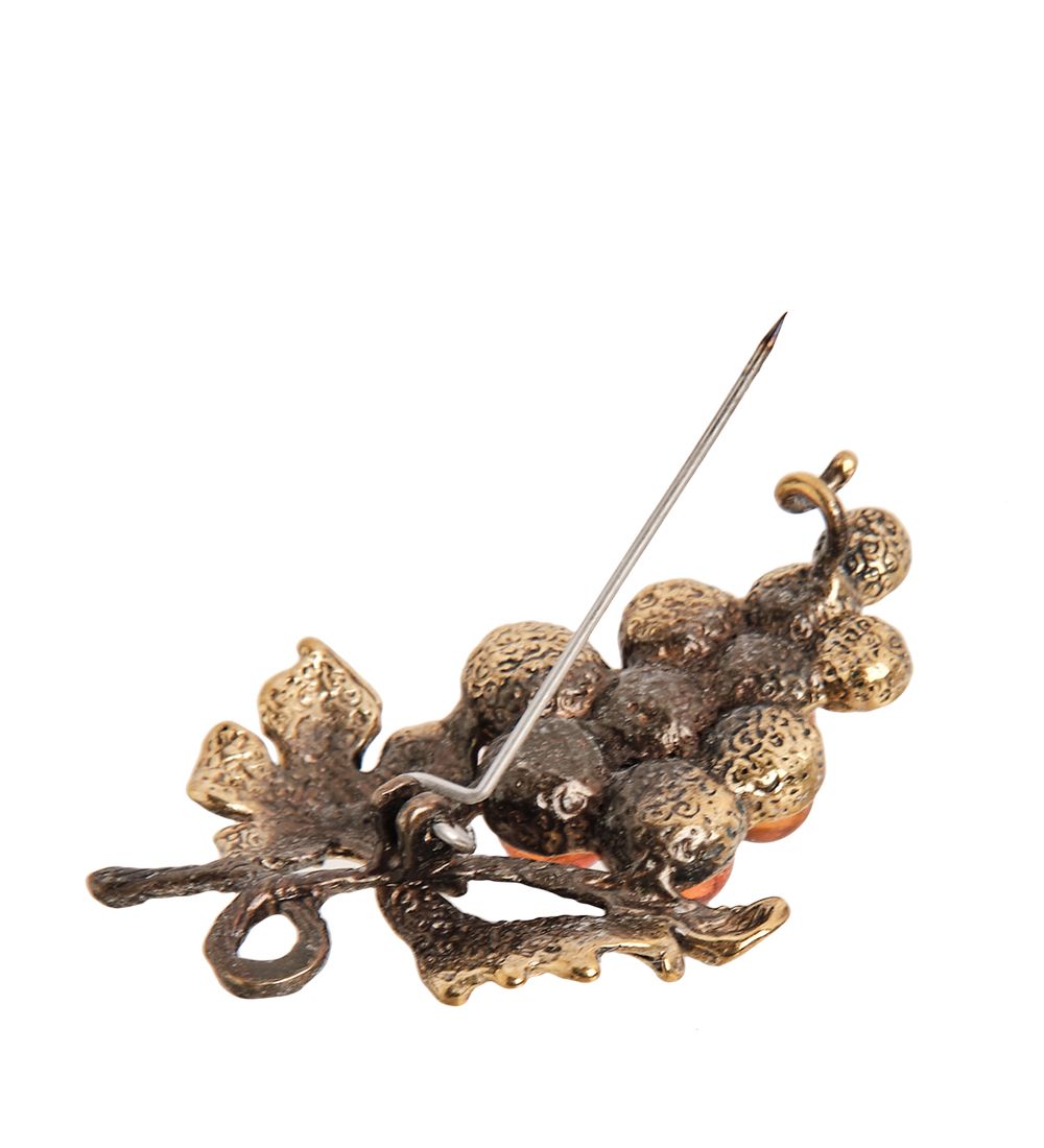 AM-1625 Брошь «Виноград» (латунь, янтарь)