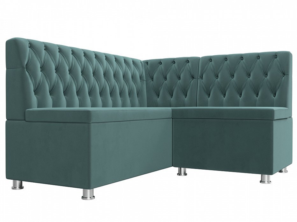 Диван кухонный угловой Мирта правый угол, Бирюзовый, Велюр, 107587