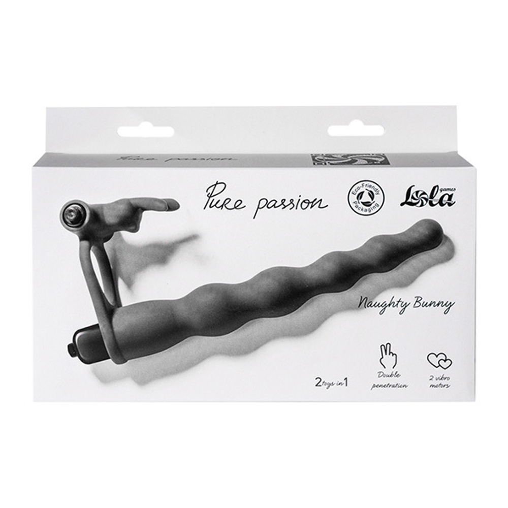 Черная вибронасадка 17см для двойного проникновения Lola Games Pure Passion Bunny Black 1202-01lola