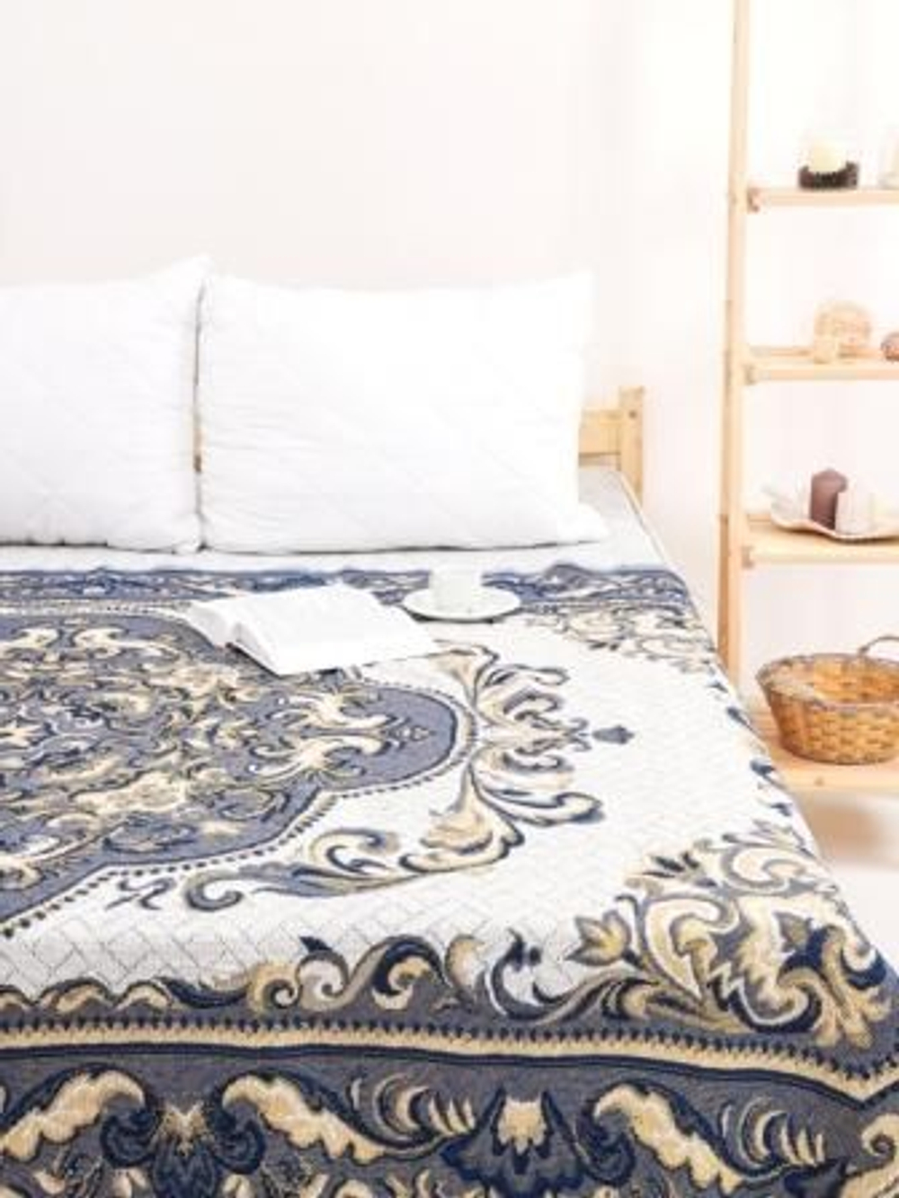 Покрывало 1,5 спальное, Гобелен с размерами: 147x210 см / накидка на диван, кровать, рис. Рапсодия (голубой)