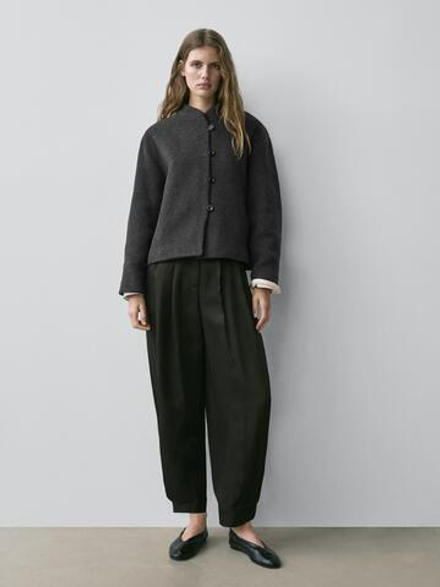 Massimo Dutti Куртка из смесовой шерсти с воротником, серый