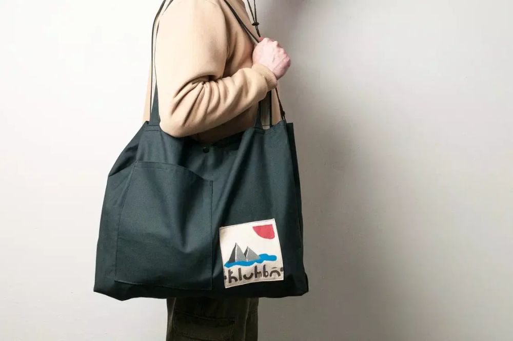 Шоппер Klumba Ручной работы XXL с патчем «море» Графитовый