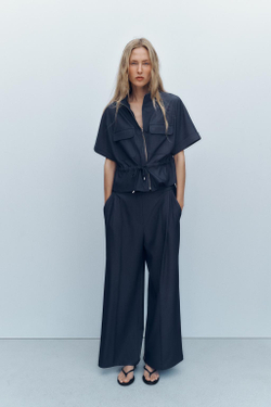 ZARA РУБАШКА САФАРИ СО ШНУРКОМ, СИНИЙ