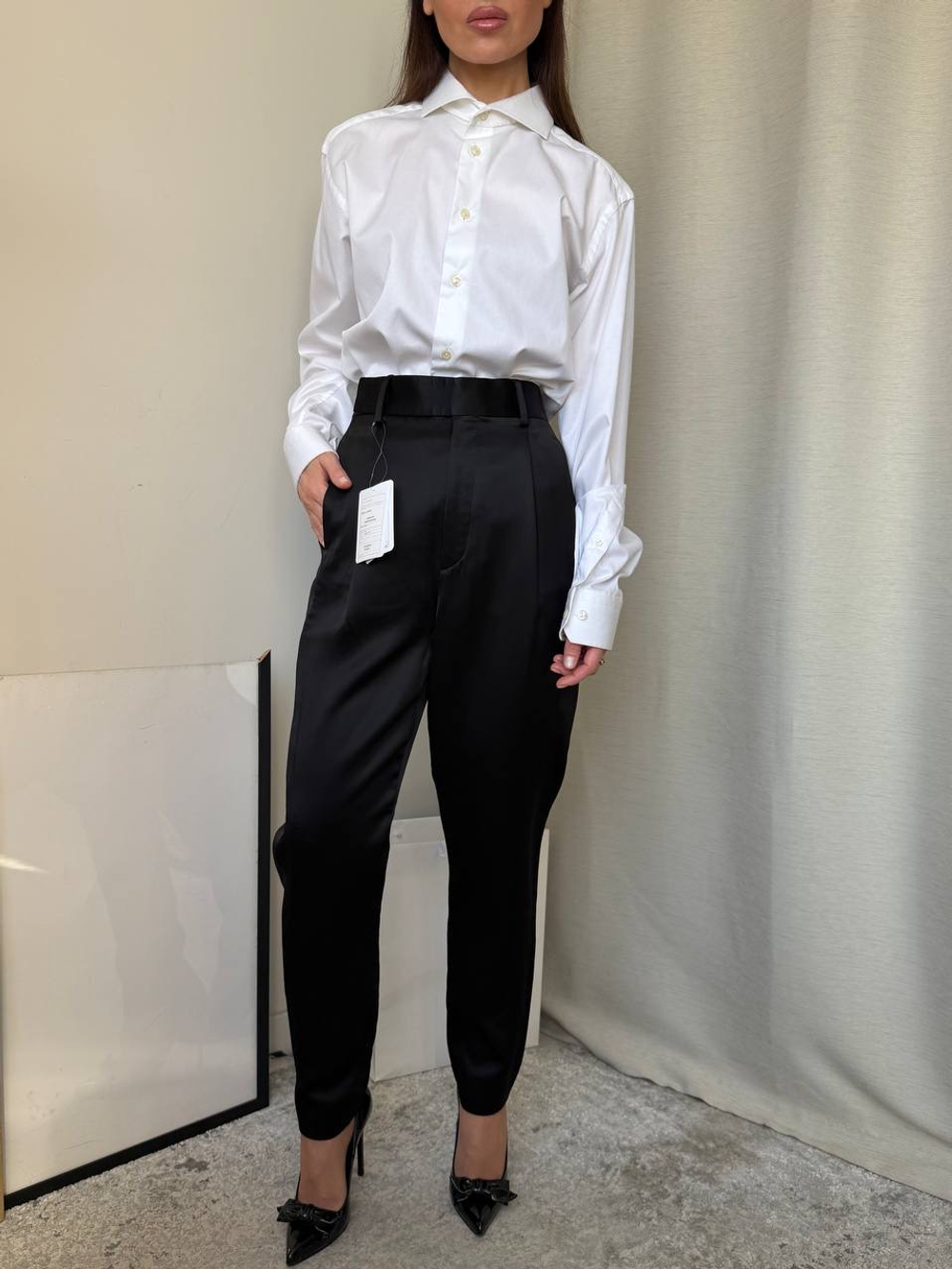 Новые атласные брюки Saint Laurent, S