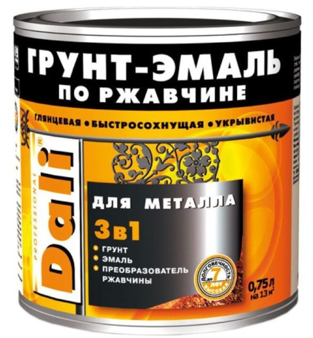 Грунт-эмаль по ржавчине гладкая глянцевая серый графит 2л DALI (6шт)