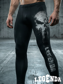 Компрессионные штаны мужские черные LEGENDA Череп Каратель