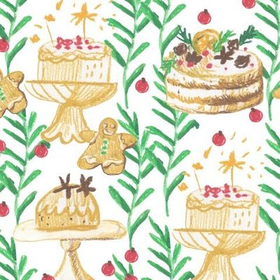 Бесшовный паттерн с рождественской едой восковыми мелками