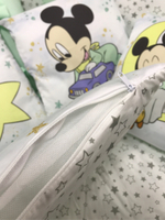 Комплект в кроватку 18 предметов "Микки Маус" зеленый, сатин