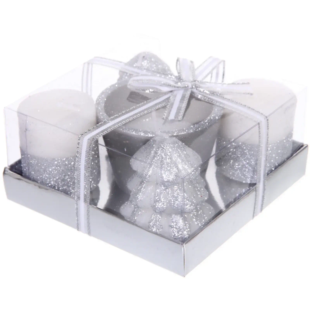 Свечи новогодние «Лесной микс» 11.5*11.5*5см (набор 5шт), Серебро