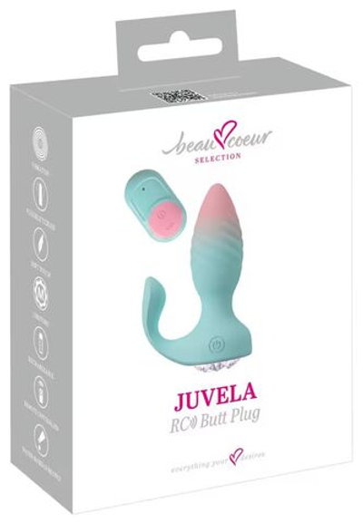 Анальная пробка JUVELA RC Butt Plug с пультом ДУ - 11,5 см. (Цвет: аквамариновый)