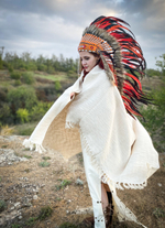 Бохо плед-шаль из домотканого  хлопка (волна молоко)