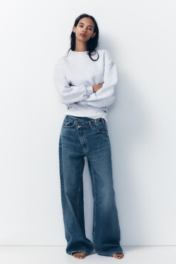 ZARA ДЖИНСЫ НА ЗАПÁХЕ С ШИРОКИМИ ШТАНИНАМИ И ВЫСОКОЙ ПОСАДКОЙ, МОРСКОЙ СИНИЙ