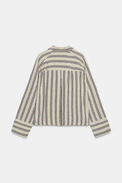 ZARA РУБАШКА ОВЕРСАЙЗ В ПОЛОСКУ — ZW COLLECTION, БЕЖЕВЫЙ\ТЕМНО-СИНИЙ