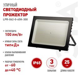 Прожектор светодиодный уличный ЭРА PRO LPR-062-0-65K-300 300Вт 6500K IP65 призма гарантия 3 года | Прожекторы PRO