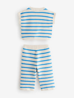 Кардиган с коротким рукавом и брюки в комплекте для девочки Next E25-144, Молочный, Голубой