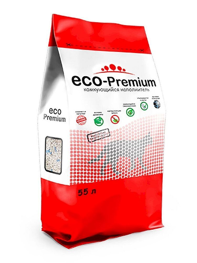 Наполнитель ECO Premium BLUE для кошачьего туалета, древесный, комкующийся 20,2 кг 55 л