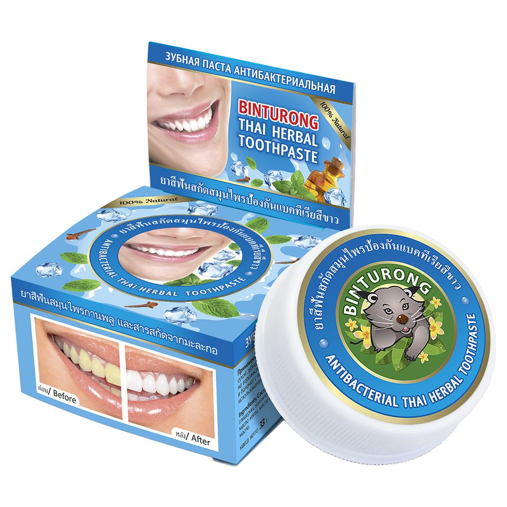 Твердая зубная паста антибактериальная BINTURONG Antibacterial Thai Herbal Toothpaste 33 гр