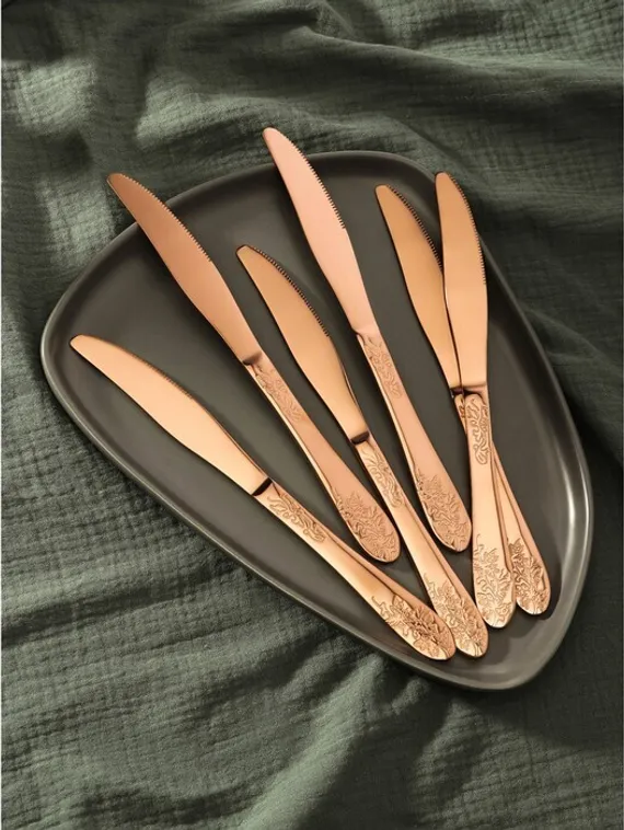 Набор ножей столовых Доляна Bloom, h=23,2 см, 6 шт, цвет красное золото